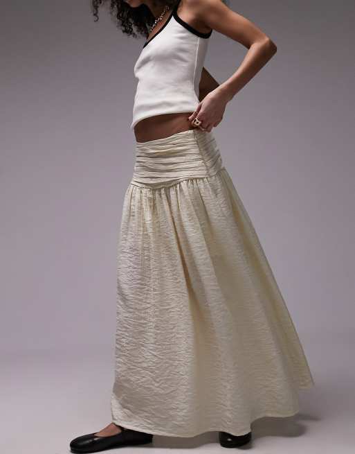 Topshop ruched waistband full hem maxi skirt in buttermilk