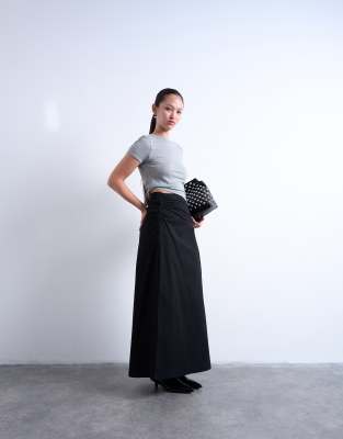 Topshop Ruched Asymmetric Midaxi Skirt In Black