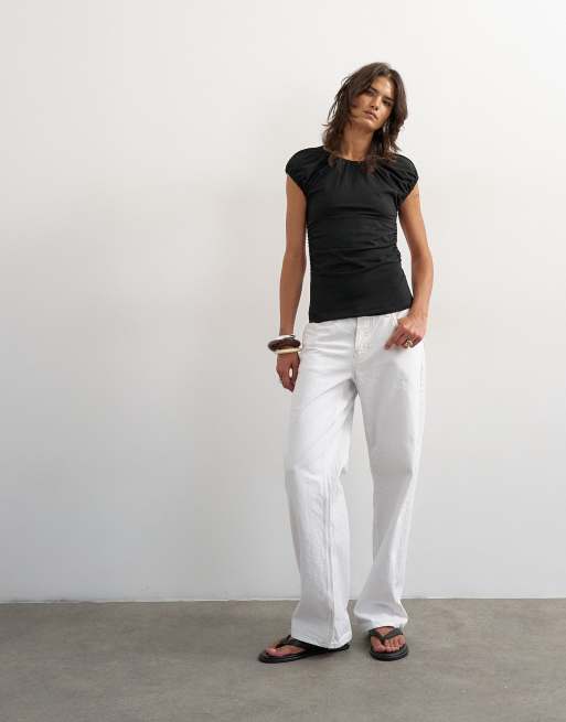 Topshop ruched back cut out top in black, 2 of 4