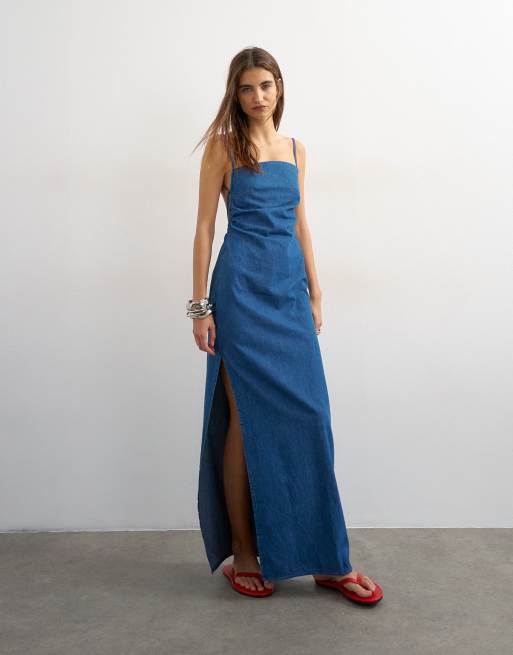 Topshop ruched backless maxi dress in rich blue, 3 of 4