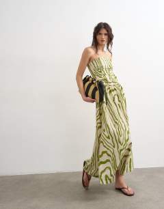 Ruched bandeau midi dress in stripe