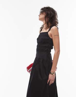 Topshop Ruched Body Midi Poplin Dress