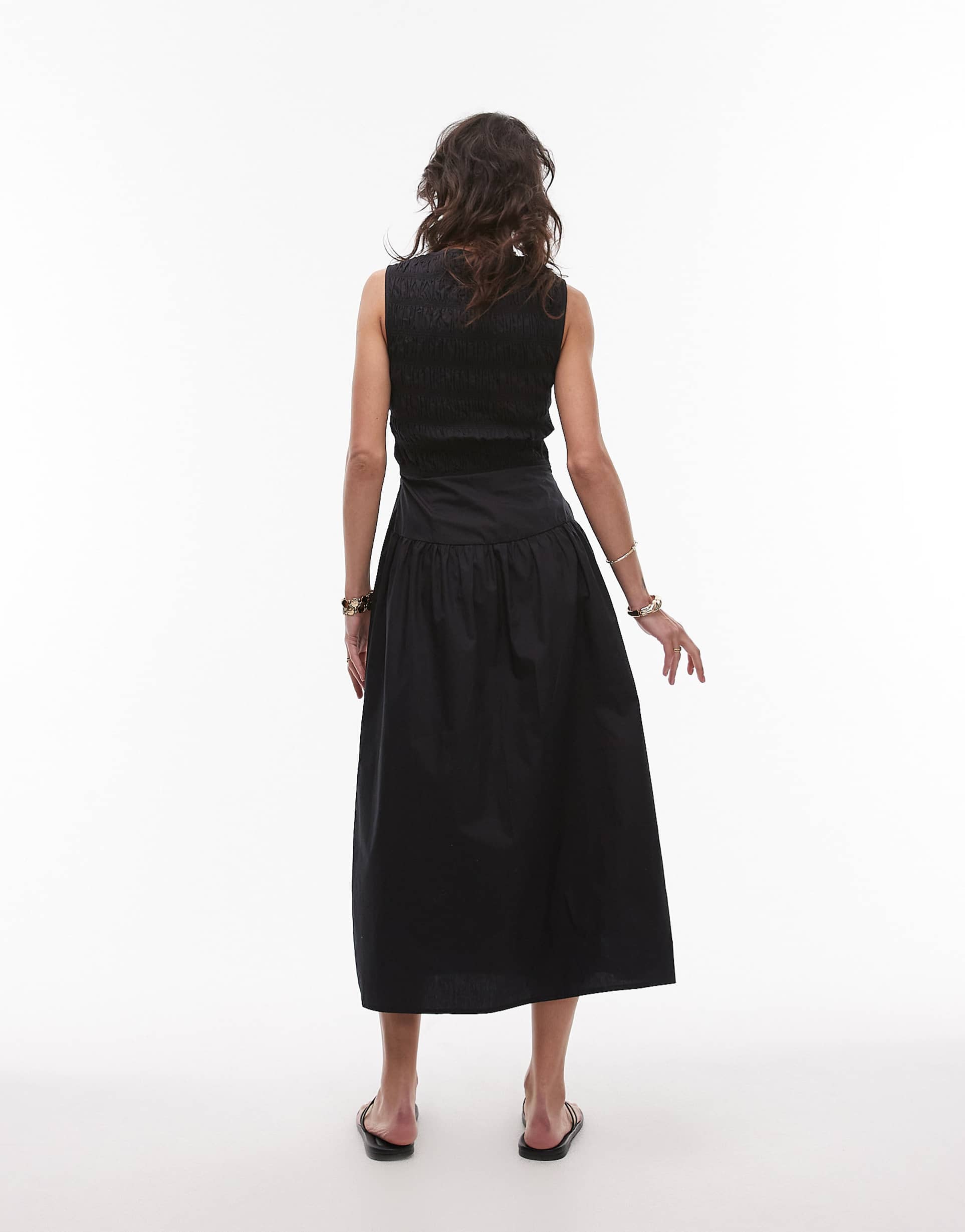 topshop ruched body midi poplin dress in black
