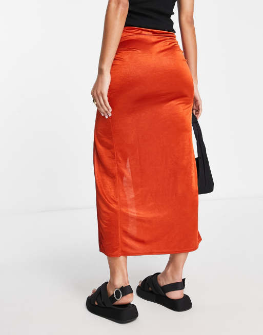 Satin midi 2025 skirt burnt orange