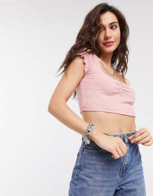 pink ruched crop top