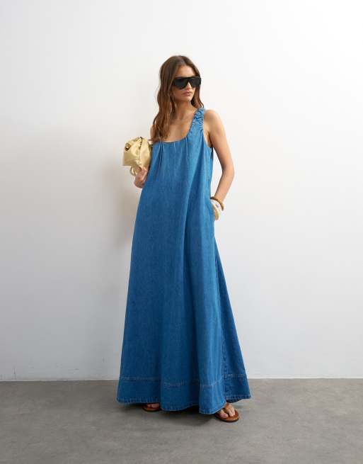 topshop denim sleeveless maxi dress Topshop denim sleeveless maxi dress in bleach