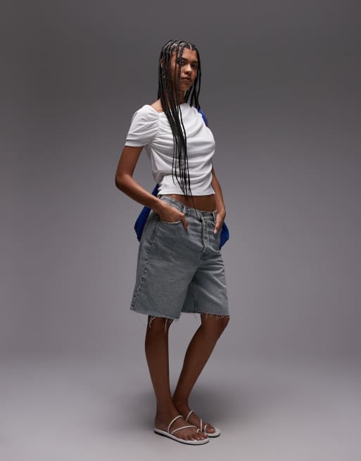 Topshop ruched detail one shoulder top in ivory, 2 of 4