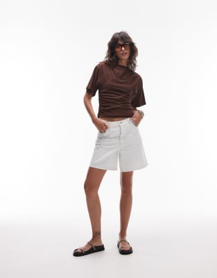 Topshop ruched detail short sleeve top in chocolate brown