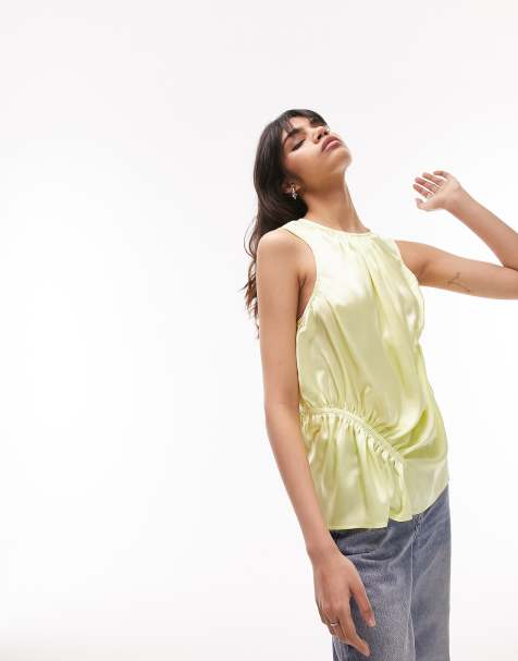 Topshop ruched detail top in lime - view 1