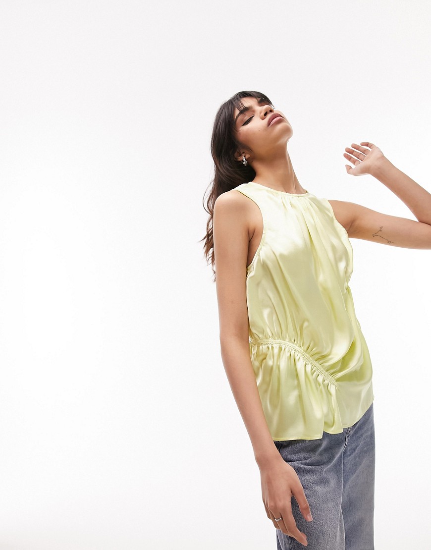 Topshop ruched detail top in lime-Green