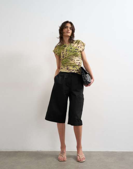 Topshop ruched detail wrap front short sleeve top in deer print, 2 of 4