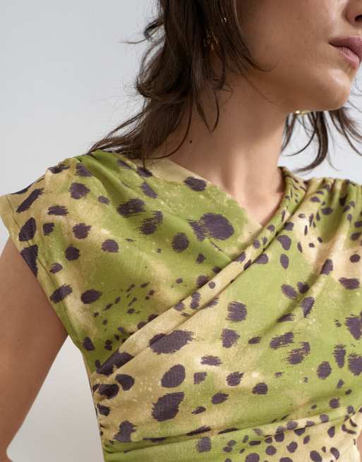 Topshop ruched detail wrap front short sleeve top in deer print, 3 of 4