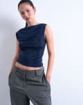 [Topshop] Topshop ruched drape tank top in navy XS NAVY