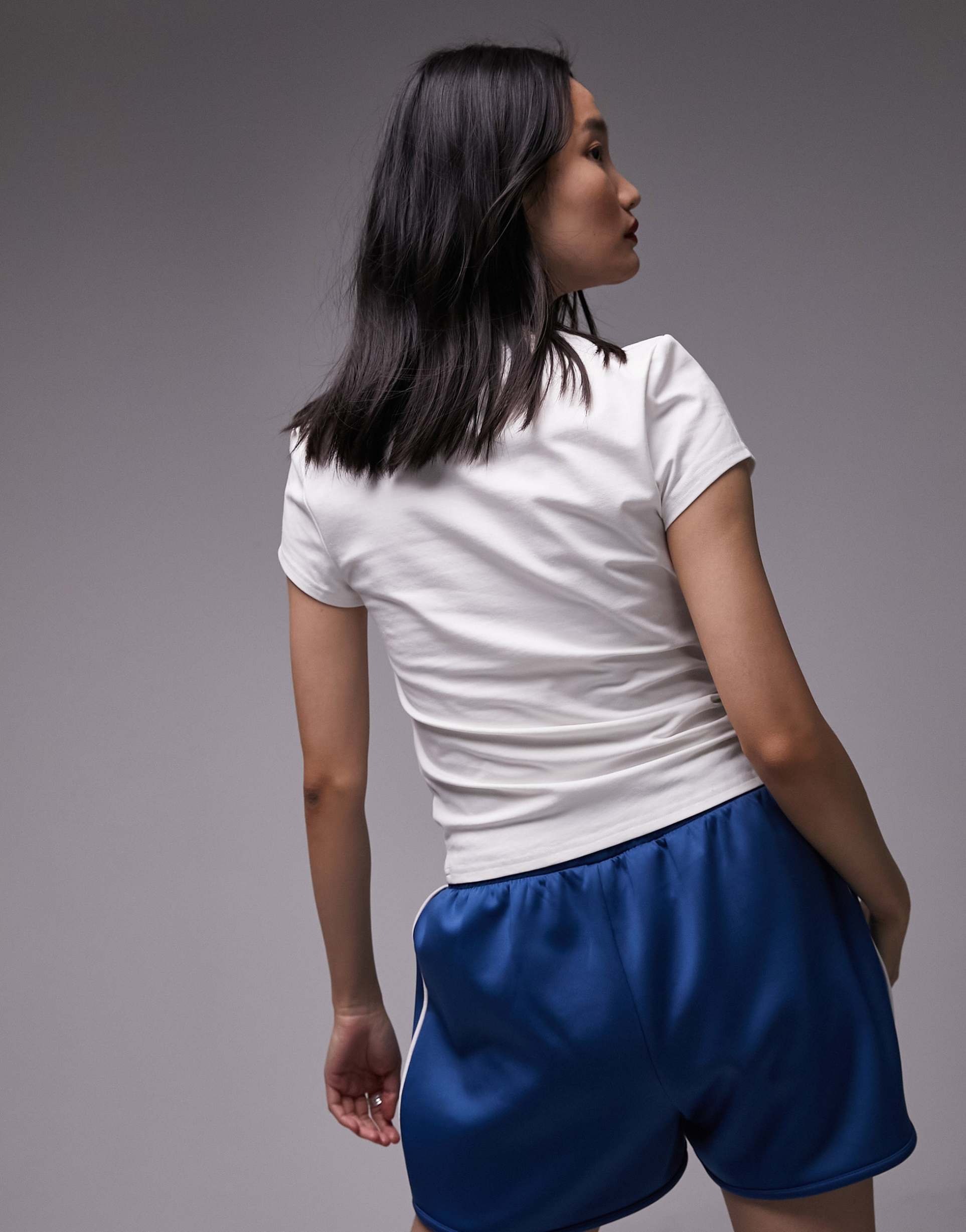 topshop ruched frill short sleeve tee in off white