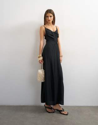 Topshop Ruched Front Cami Maxi Dress In Black