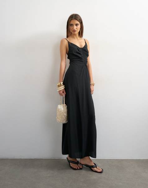 Topshop ruched front cami maxi dress in black - view 1