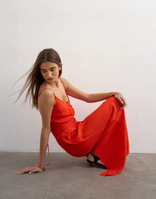 Topshop Ruched Front Cami Maxi Dress In Red