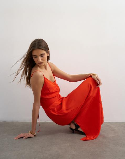 Topshop ruched front cami maxi dress in red - view 1