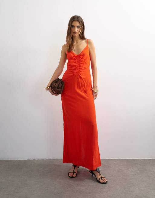 Topshop ruched front cami maxi dress in red, 4 of 4