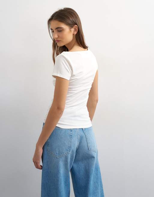 Topshop ruched front detail tee in ivory, 4 of 4