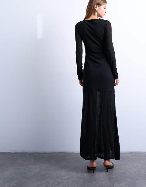 Topshop ruched front drop waist maxi dress in black, 4 of 4