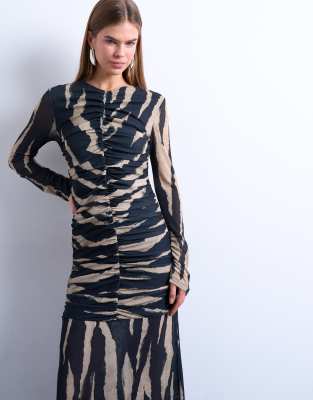 Ruched front drop waist maxi dress in large animal print | Topshop