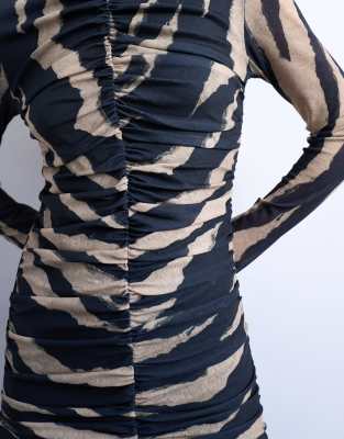 Ruched front drop waist maxi dress in large animal print | Topshop
