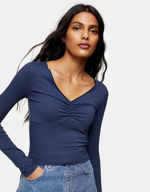 navy blue long sleeve top