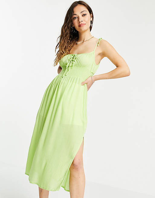 Topshop ruched front midi dress in lime