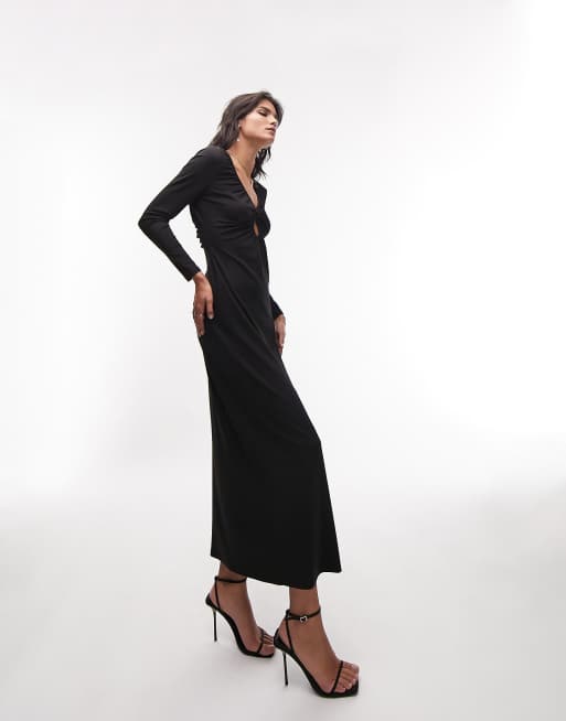 Shape Black Jersey Cut Out Long Sleeve Midi Dress