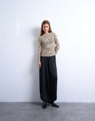 Topshop Ruched Long Sleeve Top In White