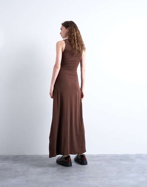 vintage dress brown Topshop Anne Funnel Neck Structured Mini Dress, Brown main image 0