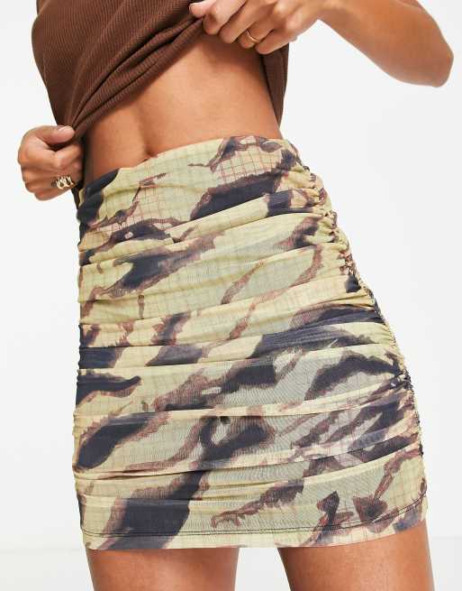 Camo Print Camo Denim Skirt Topshop Topshop Ruched Mesh Animal