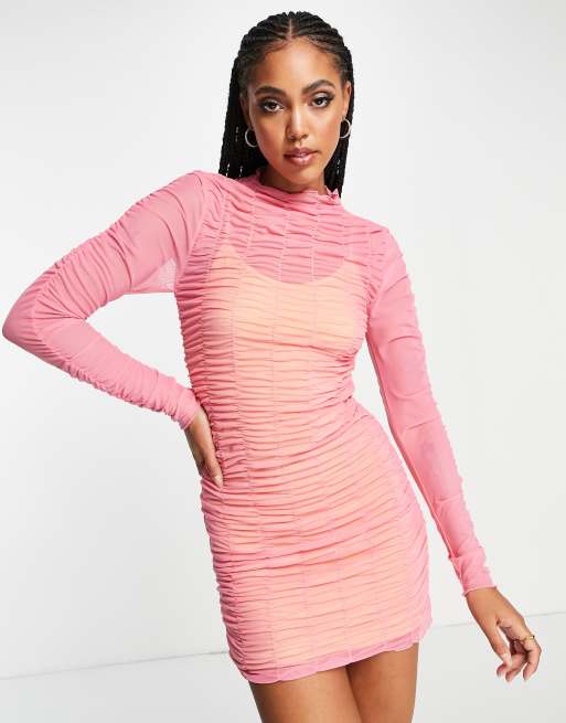 Pink mesh 2025 bodycon dress