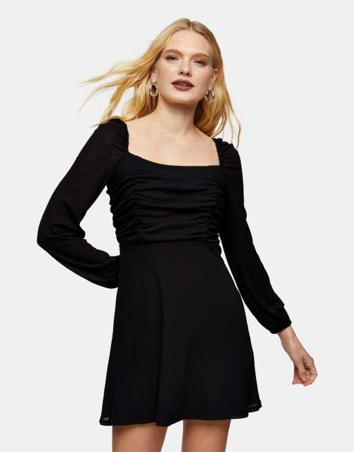 Topshop ruched mini skater dress in black | ASOS