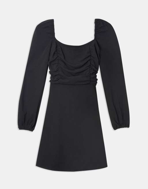 topshop skater dress Topshop ruched mini skater dress in black