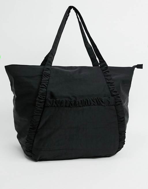Topshop ruched nylon tote bag in black