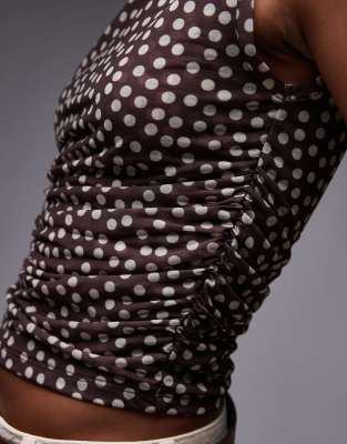 TOPSHOP RUCHED POLKA DOT TOP 