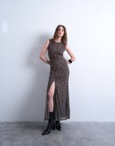 Topshop ruched polkadot maxi dress in brown