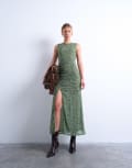 [Topshop] Topshop ruched polkadot maxi dress in green XS GREEN