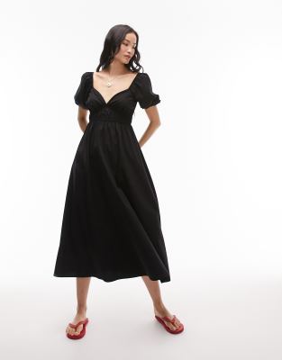 トップショップ Topshop ruched pinny midi dress in black レディース-