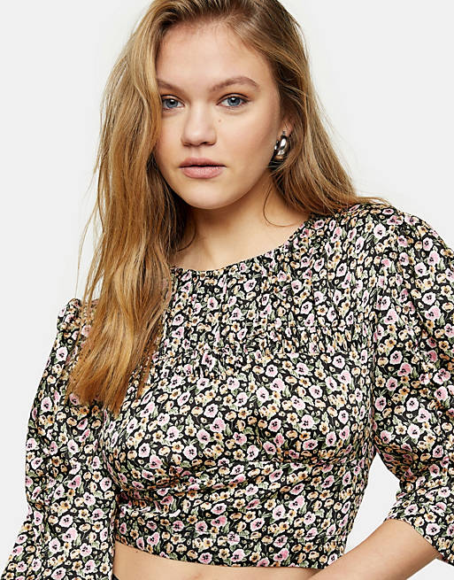  Topshop ruched satin blouse in ditsy floral 