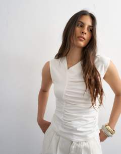 Ruched seam tank in white