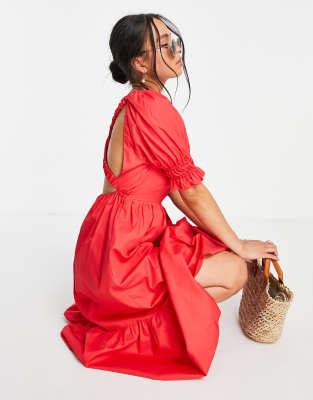 Topshop red cheap smock dress