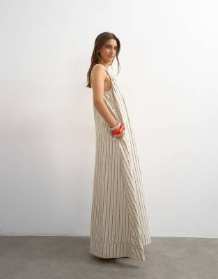 Topshop Ruched Shoulders Denim Maxi Dress In Multi