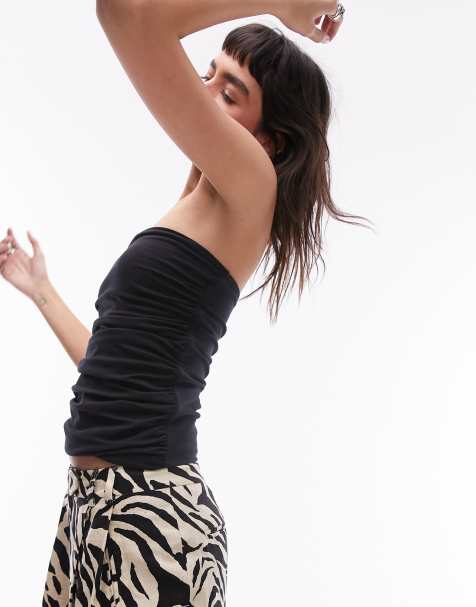 Topshop ruched side bandeau in black - view 1