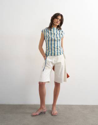 Topshop Ruched Side Cap Sleeve Top In Multi