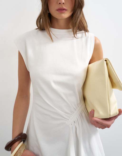 Topshop ruched side detail asymmetric top in ivory, 3 of 4