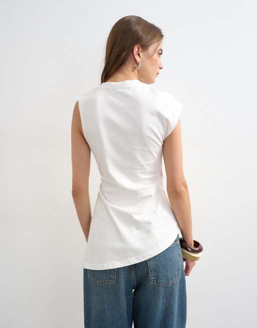 Topshop ruched side detail asymmetric top in ivory, 4 of 4