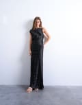 [Topshop] Topshop ruched side midi dress with drape back detail in black polka dot 14 Black Polka Dot